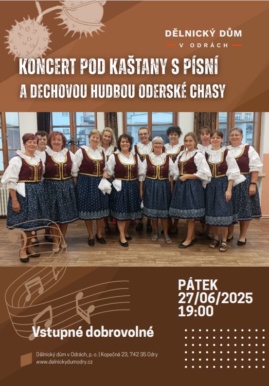 Koncert pod kaštany s písní a dechovou hudbou Oderské chasy